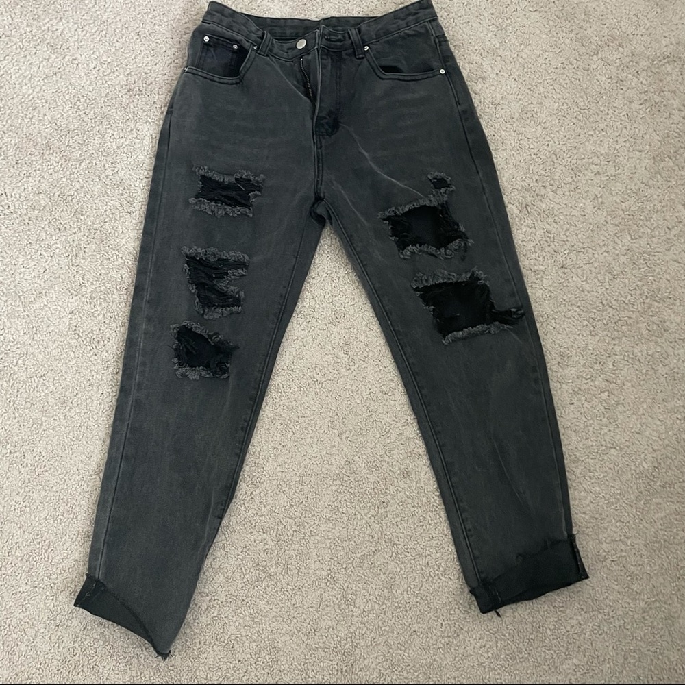 Distressed Black Mom Jeans